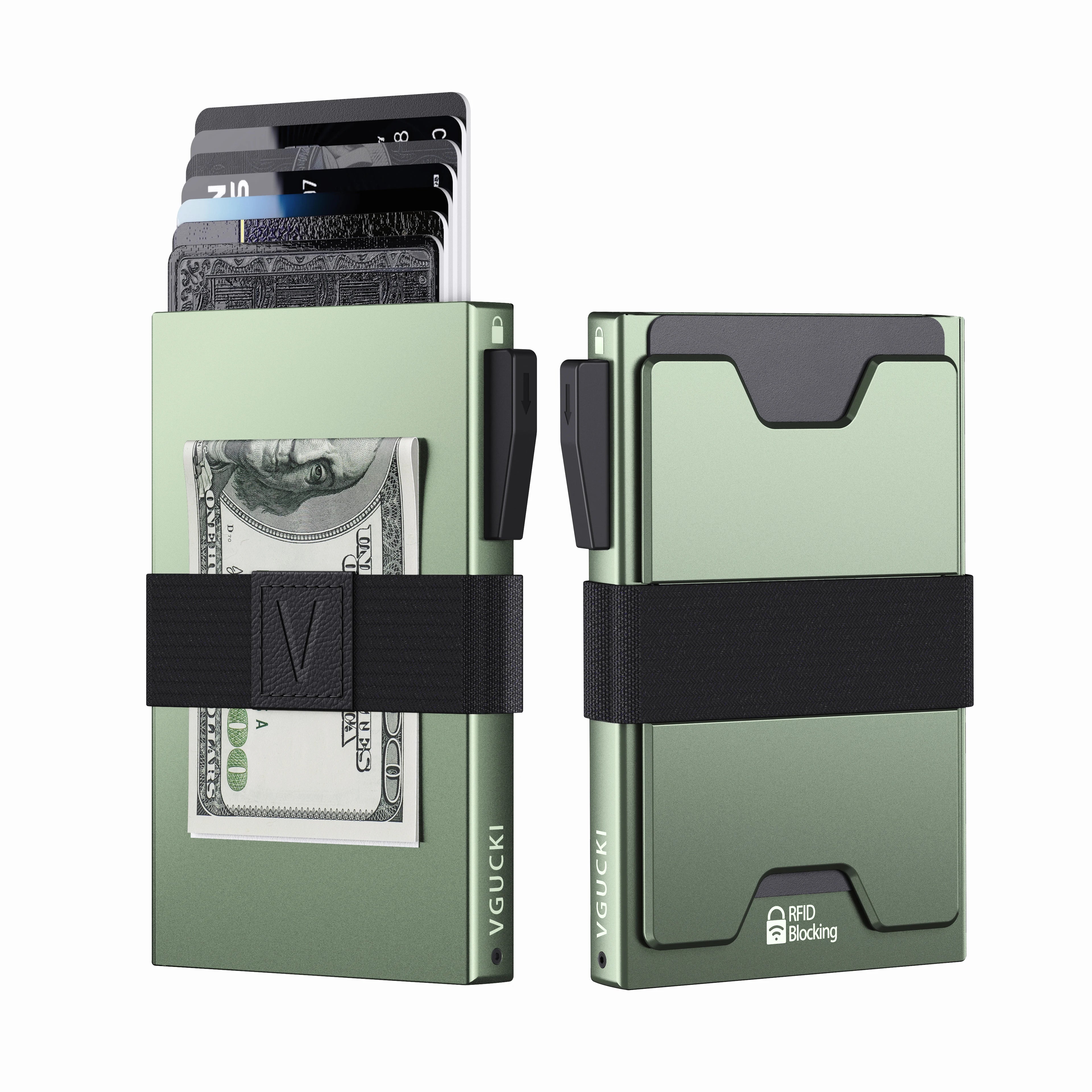 Slim Alu Card Holder for Men, Durable Expandable Backplate, RFID Blocking Minimalist Metal Pop Up Wallet, Holds 14+ Cards & Cash