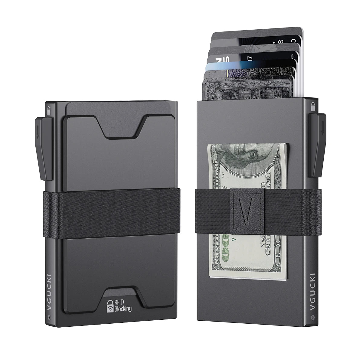 Slim Alu Card Holder for Men, Durable Expandable Backplate, RFID Blocking Minimalist Metal Pop Up Wallet, Holds 14+ Cards & Cash