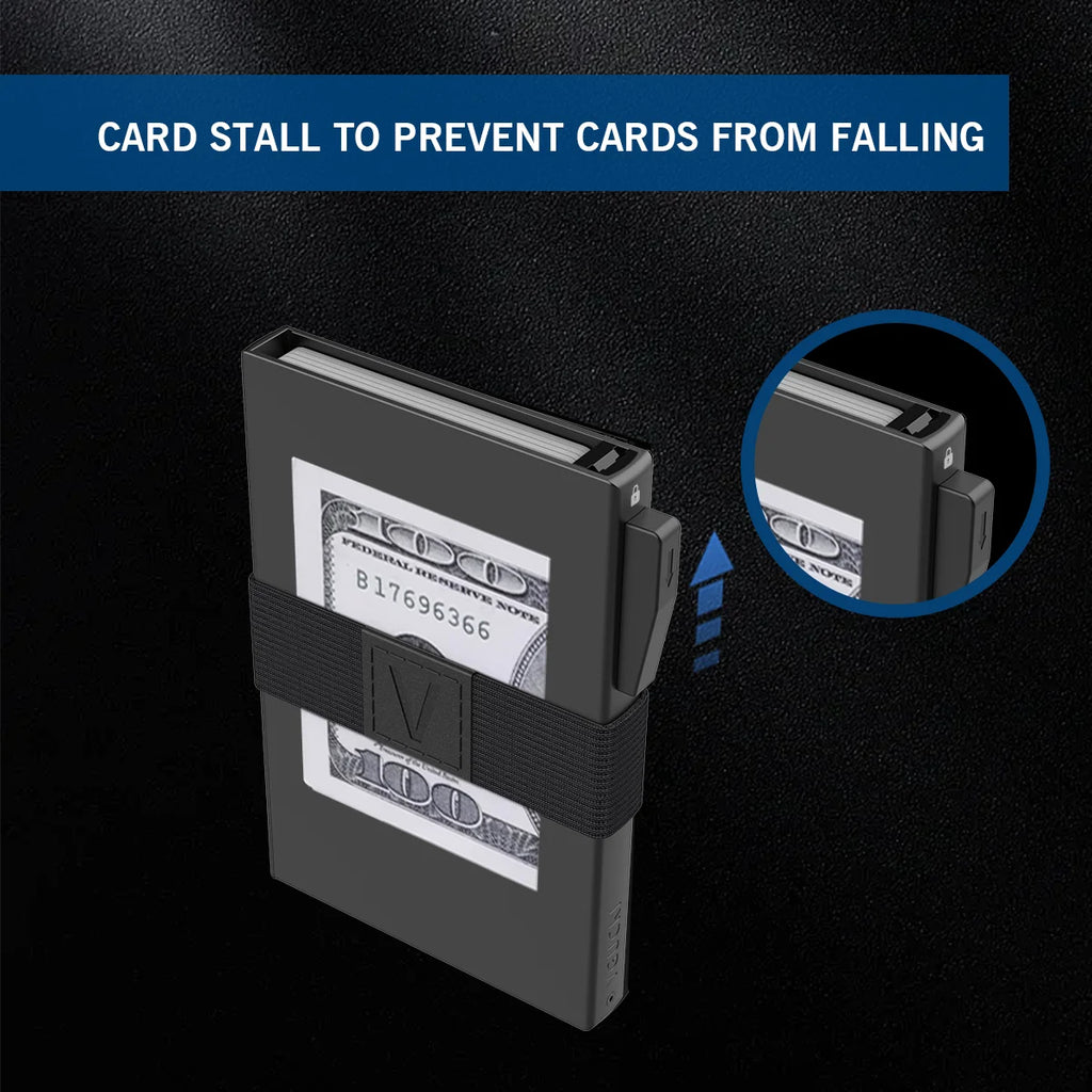 Slim Alu Card Holder for Men, Durable Expandable Backplate, RFID Blocking Minimalist Metal Pop Up Wallet, Holds 14+ Cards & Cash