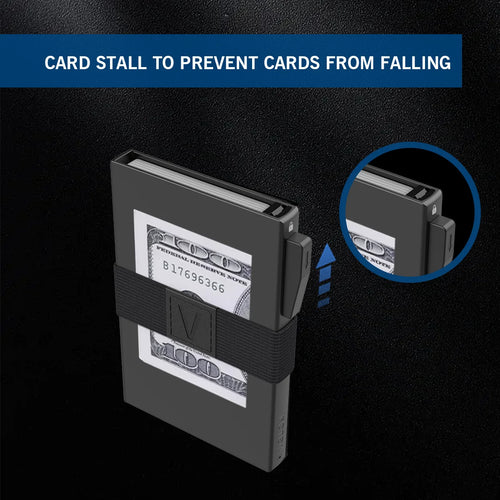 Slim Alu Card Holder for Men, Durable Expandable Backplate, RFID Blocking Minimalist Metal Pop Up Wallet, Holds 14+ Cards & Cash