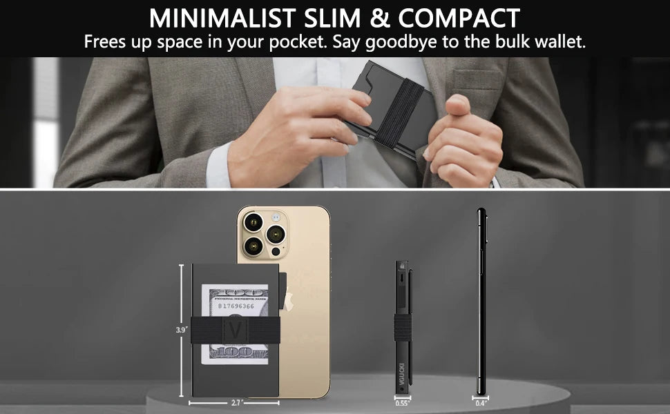 Slim Alu Card Holder for Men, Durable Expandable Backplate, RFID Blocking Minimalist Metal Pop Up Wallet, Holds 14+ Cards & Cash