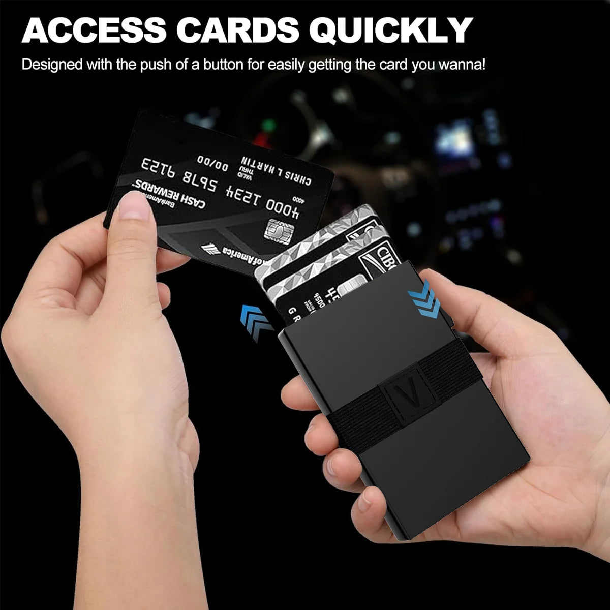Slim Alu Card Holder for Men, Durable Expandable Backplate, RFID Blocking Minimalist Metal Pop Up Wallet, Holds 14+ Cards & Cash