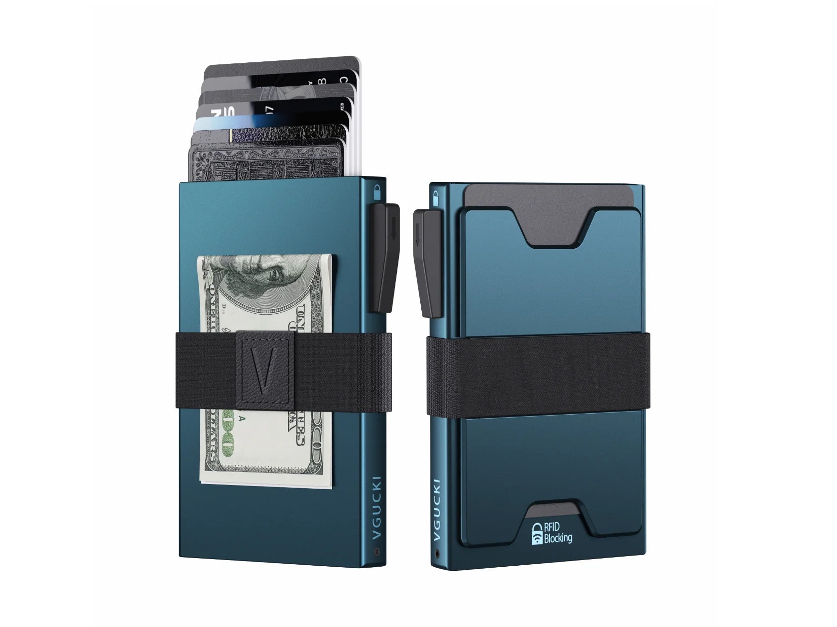 Slim Alu Card Holder for Men, Durable Expandable Backplate, RFID Blocking Minimalist Metal Pop Up Wallet, Holds 14+ Cards & Cash